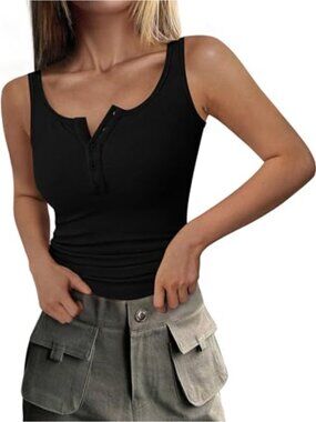 PRETTYGARDEN Women's Sleeveless Henley Tank Top Ribbed Knit Slim Fit